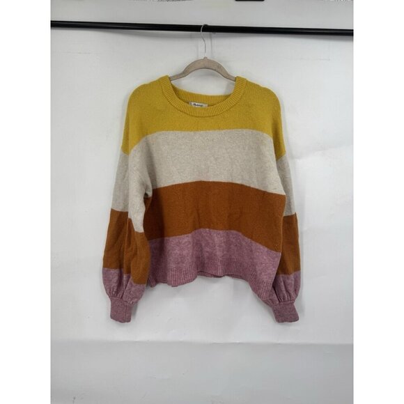 Madewell Wool Blend Striped Sweater Women Small Multicolor Balloon Sleeve Alpaca - Picture 2 of 10